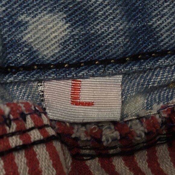 Blue Dog Shorts Womens Large Bleached Denim Distressed Stars Stripes Flag USA - Picture 14 of 15